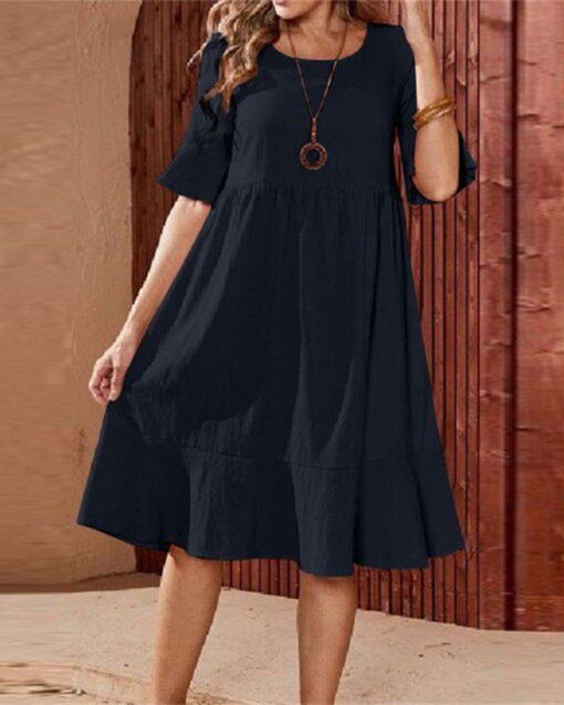 Solid Color Short Sleeve Tunic Dress Plus Size Babydoll Dress - Image 2