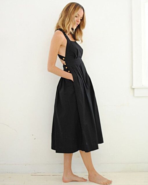 Solid Color Sleeveless Backless Midi Dress - Image 10