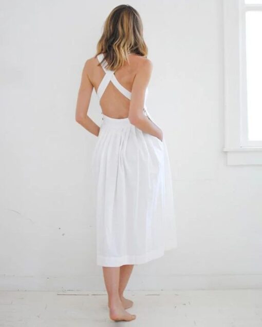 Solid Color Sleeveless Backless Midi Dress - Image 7