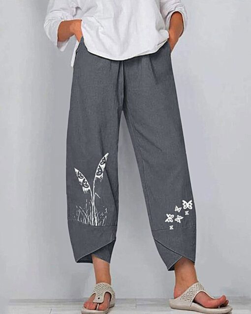 Solid Patchwork Irregular Loose Casual Pants Pocket Elastic Waist Casual Trousers - Image 4