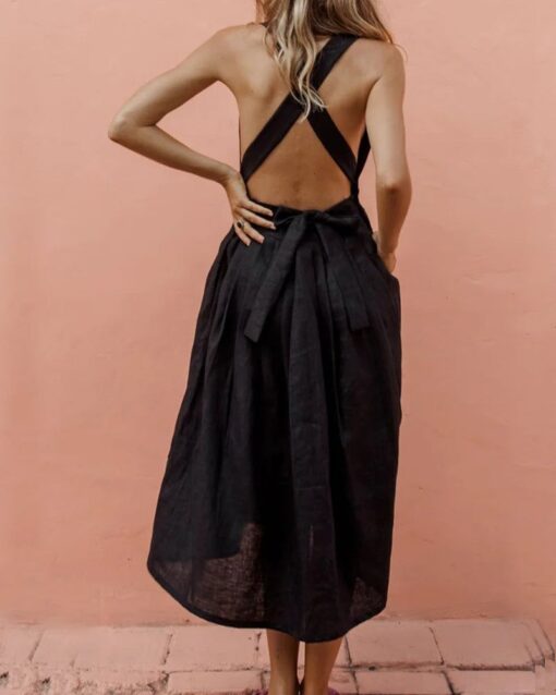 Strap Button Waist Pleated Dress - Image 4