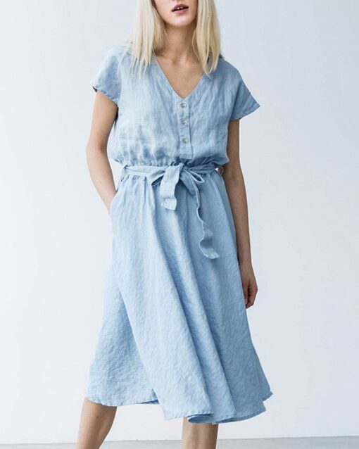 Summer Short Sleeve Button Holiday Party Dress Shirt Dress - Image 8