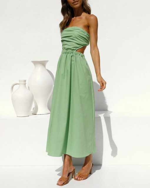 Summer Strapless Dress Off Shoulder Sexy Wrap Dress Solid Color Beach Dress - Image 13