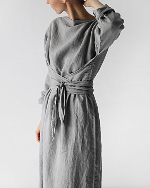 Tie Belt Long Sleeve Maxi Dress