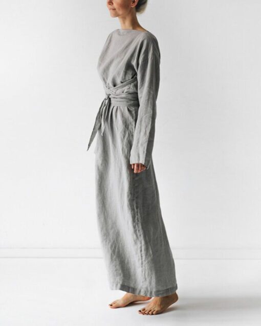 Tie Belt Long Sleeve Maxi Dress - Image 3