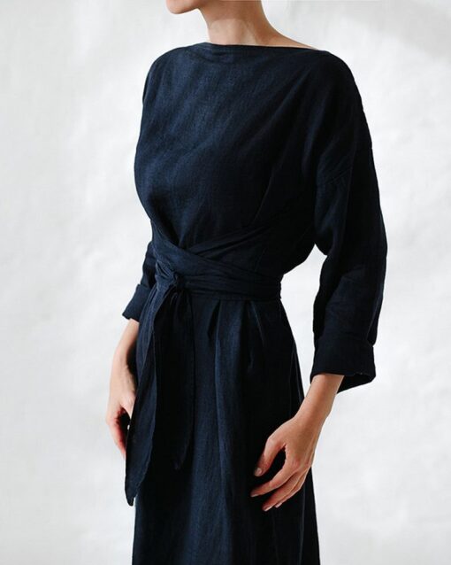 Tie Belt Long Sleeve Maxi Dress - Image 8