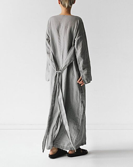 Tie Belt Long Sleeve Maxi Dress - Image 4