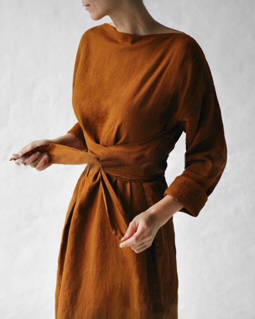 Tie Belt Long Sleeve Maxi Dress - Image 6