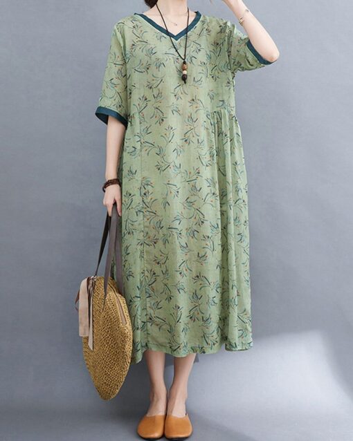 V Neck Floral Print Short Sleeve Dresses - Image 4