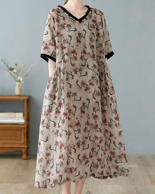 V Neck Floral Print Short Sleeve Dresses - Image 9