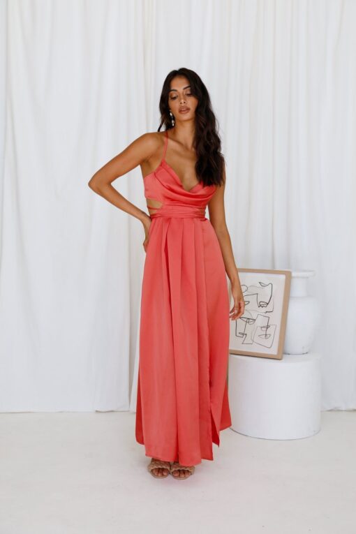 V Neck Open Back Suspender Slit Maxi Dresses - Image 3