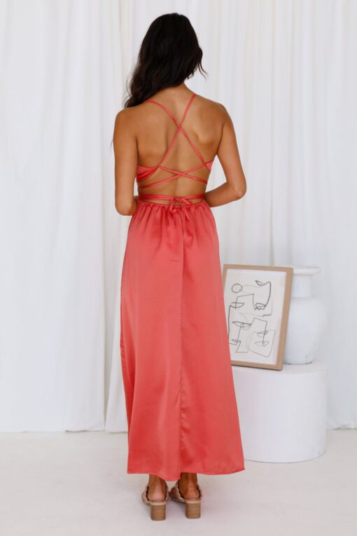 V Neck Open Back Suspender Slit Maxi Dresses - Image 6