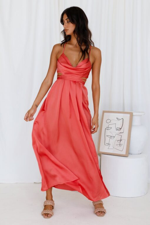 V Neck Open Back Suspender Slit Maxi Dresses - Image 5