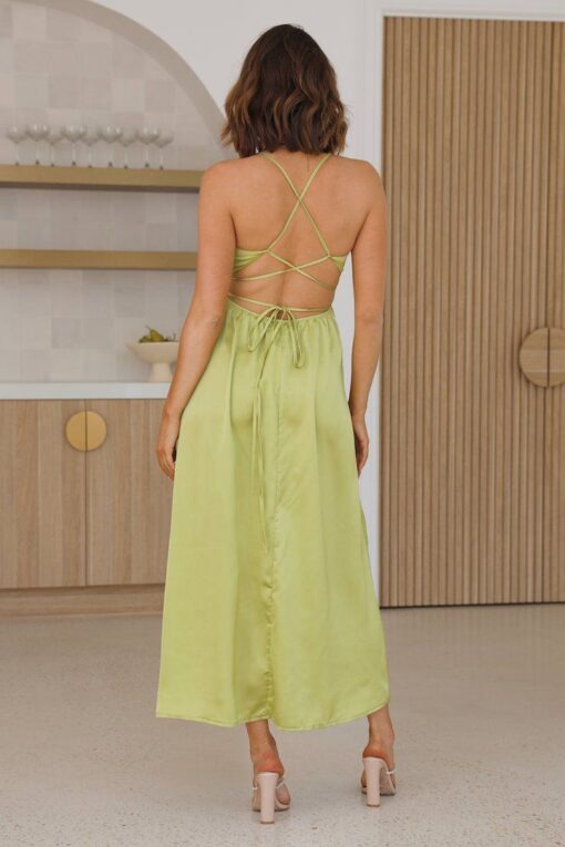 V Neck Open Back Suspender Slit Maxi Dresses - Image 11