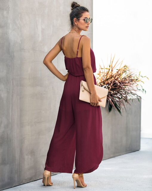 V-neck Suspenders Wide-leg Side Slit Women's Jumpsuit - Image 8