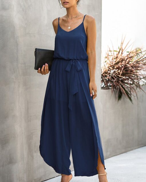 V-neck Suspenders Wide-leg Side Slit Women's Jumpsuit - Image 14