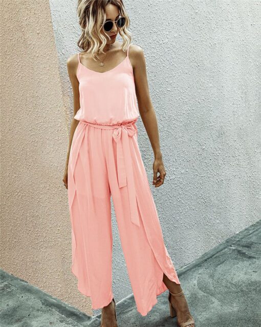 V-neck Suspenders Wide-leg Side Slit Women's Jumpsuit - Image 27