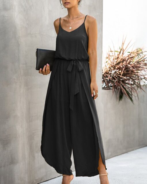 V-neck Suspenders Wide-leg Side Slit Women's Jumpsuit - Image 29