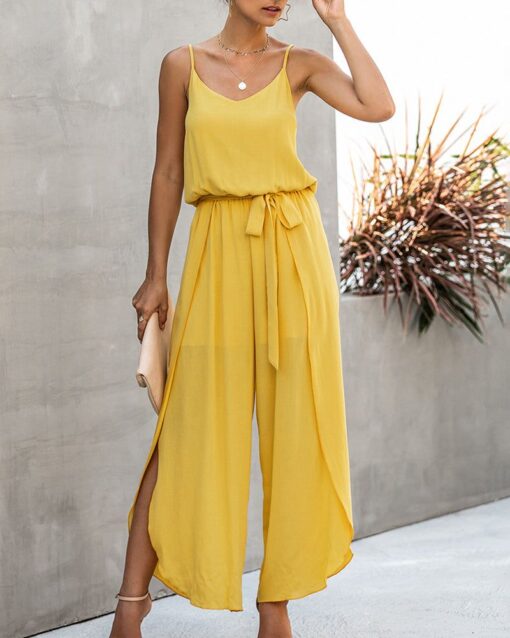 V-neck Suspenders Wide-leg Side Slit Women's Jumpsuit - Image 38