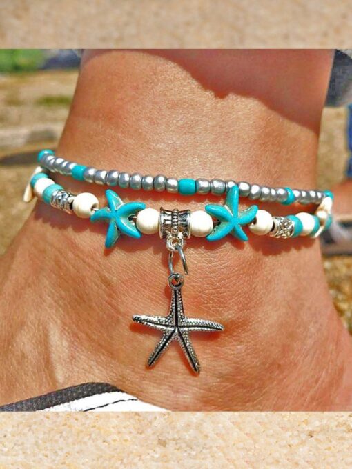 Women's Resort Style Fashion Turtle Cross Anklet - Image 5