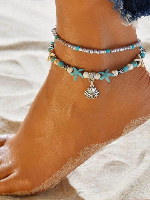 Women's Resort Style Fashion Turtle Cross Anklet - Image 7