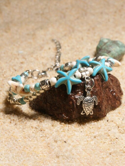 Women's Resort Style Fashion Turtle Cross Anklet