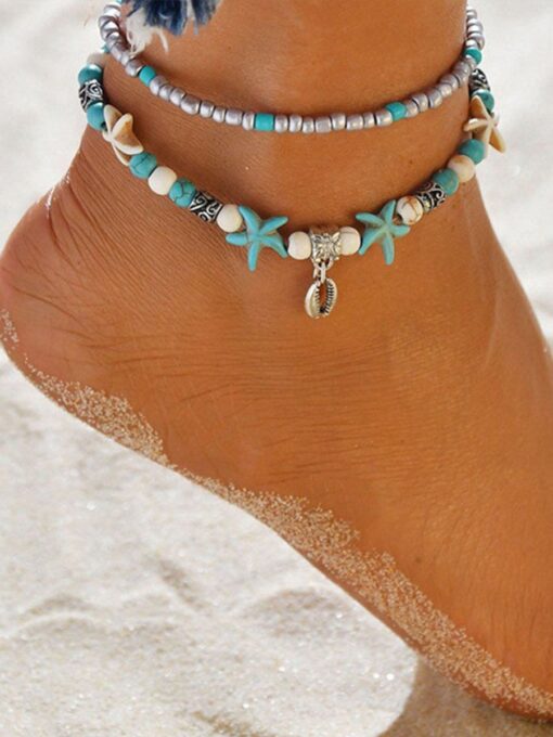 Women's Resort Style Fashion Turtle Cross Anklet - Image 6