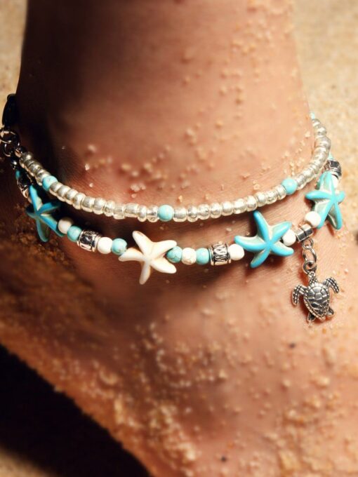 Women's Resort Style Fashion Turtle Cross Anklet - Image 2