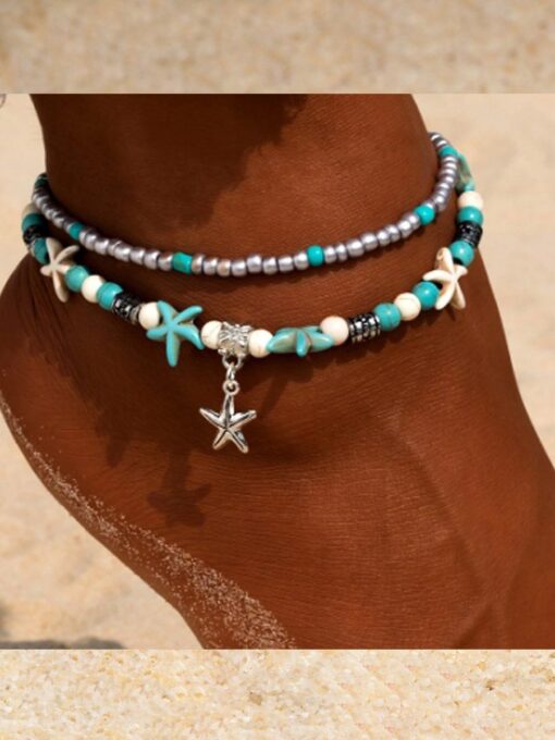 Women's Resort Style Fashion Turtle Cross Anklet - Image 4