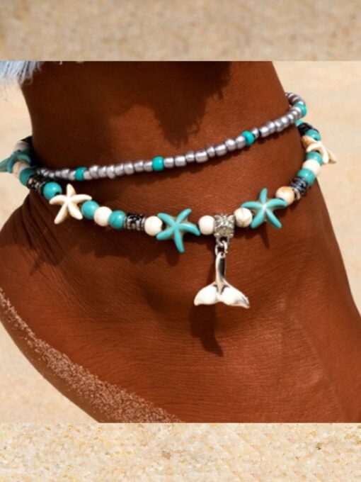 Women's Resort Style Fashion Turtle Cross Anklet - Image 3