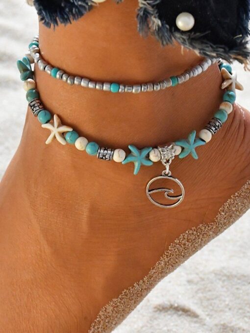 Women's Resort Style Fashion Turtle Cross Anklet - Image 12