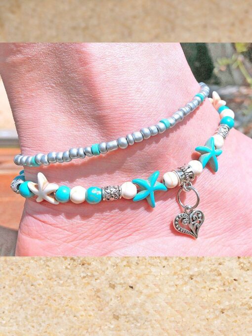 Women's Resort Style Fashion Turtle Cross Anklet - Image 9