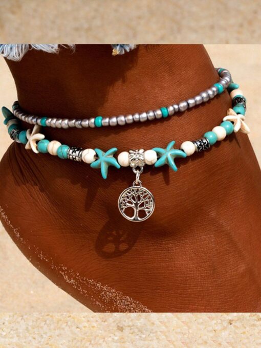 Women's Resort Style Fashion Turtle Cross Anklet - Image 13