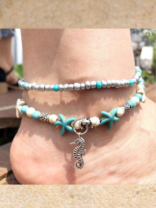 Women's Resort Style Fashion Turtle Cross Anklet - Image 14