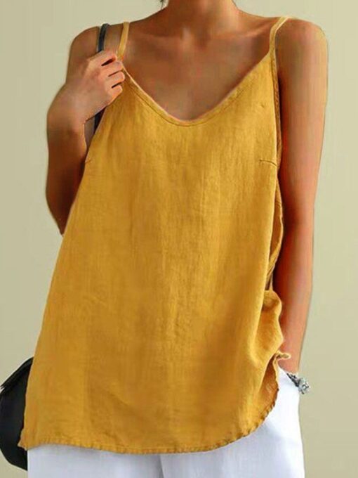 Ladies Cotton Linen Loose Casual Camisole - Image 3