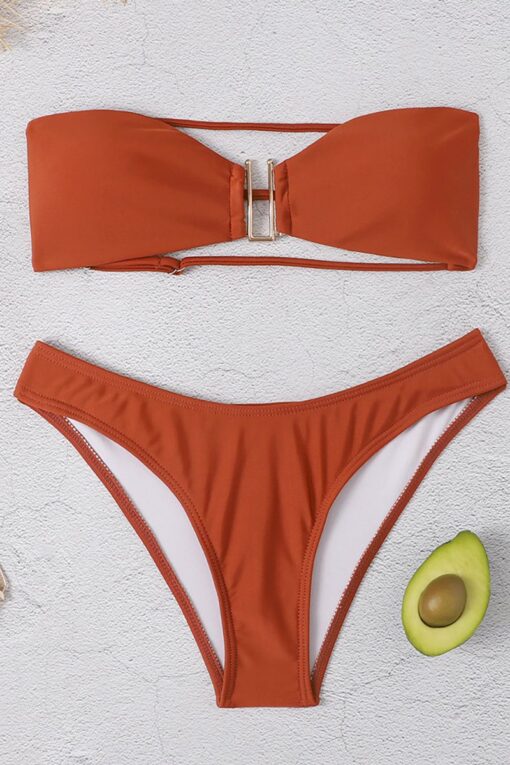 Strapless U-Shaped Decor Ruched High Waist Bikini Two-Piece Set - Image 4