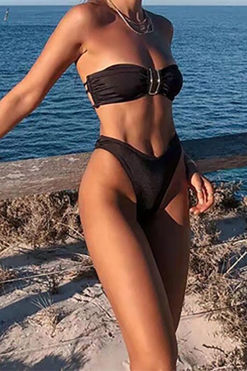 Strapless U-Shaped Decor Ruched High Waist Bikini Two-Piece Set - Image 11