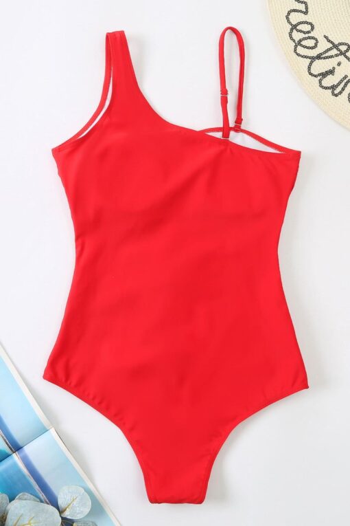 Patchwork Mesh One Shoulder Sleeveless One-Piece Bikini Swimsuit - Image 11