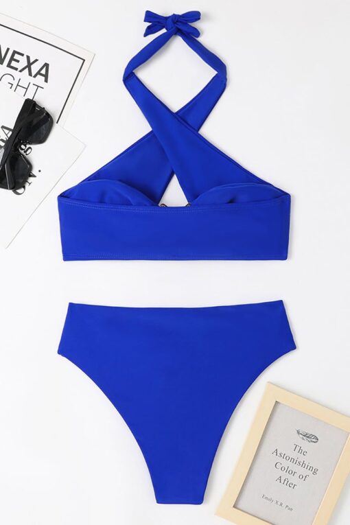 Crossover Cut Out Halter Neck Metal Decor High Waist Bikini Two-Piece Set Swimsuit - Image 9