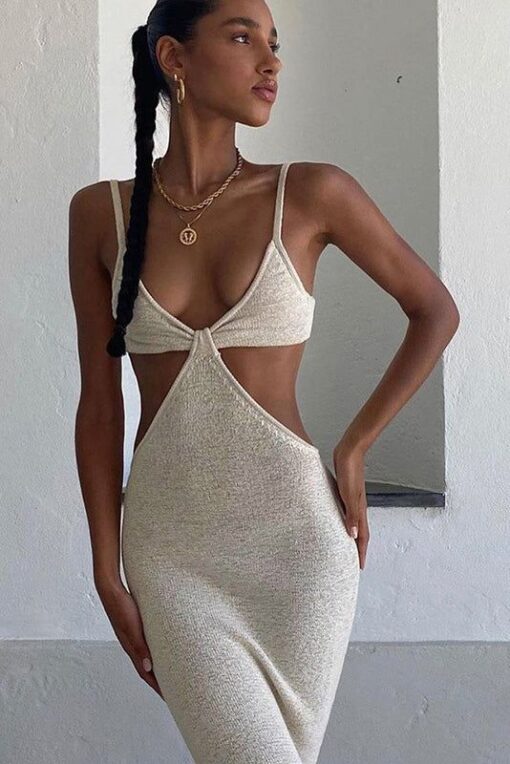 Knitted V Neck Cutout Maxi Sundress - Image 14