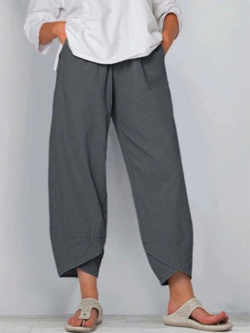 Casual Solid Color Split Trousers - Image 4