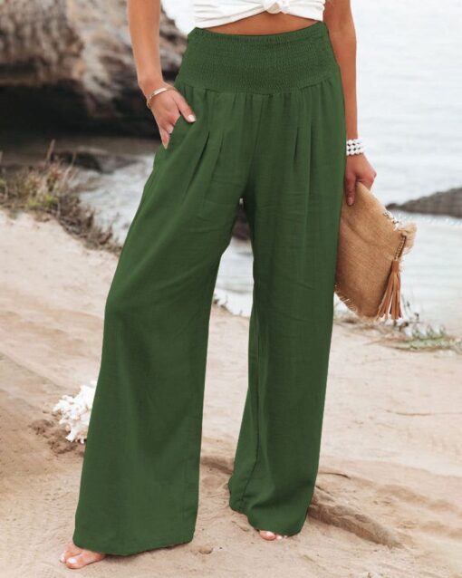 Pocketed Smocked High Waist Wide Leg Pajama Lounge Palazzo Pants - Image 7