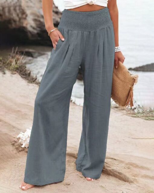 Pocketed Smocked High Waist Wide Leg Pajama Lounge Palazzo Pants - Image 11