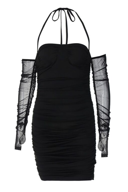 Ruched Mesh Halter Bustier Party Mini Dresses - Image 5