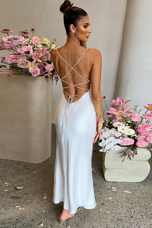 Tied Up Backless Cami High Slit Maxi Gown Dresses - Image 6