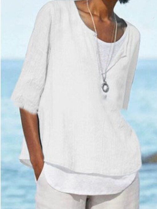 V-Neck Loose Solid Color Shirt - Image 4