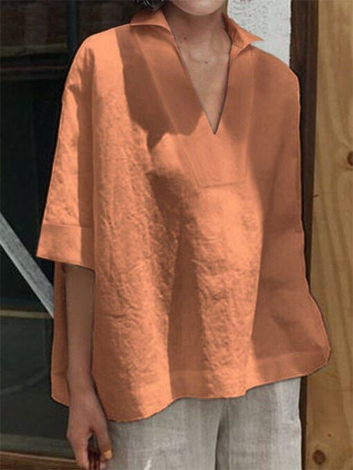 V-Neck Solid Color Shirt - Image 3