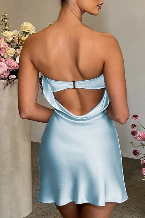 Backless Tube Satin Birthday Party Mini Dresses - Image 4