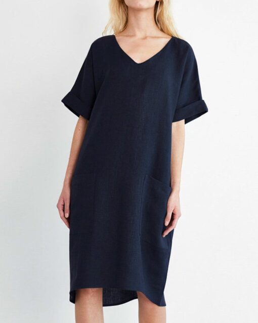 Plus Size Tunic Dress Summer Cotton Linen T Shirt Knee-Length Dresses - Image 3