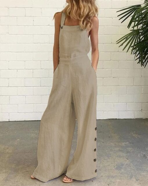 Sleeveless Overalls Jumpsuit Casual Solid Wide Leg Bib Pants Rompers - Image 2